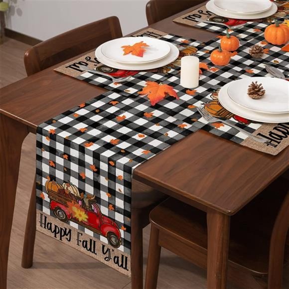 Set of 4 Fall Watercolor Buffalo Plaid Placemats Farmhouse Cow Truck Placemats - Picture 5 of 6